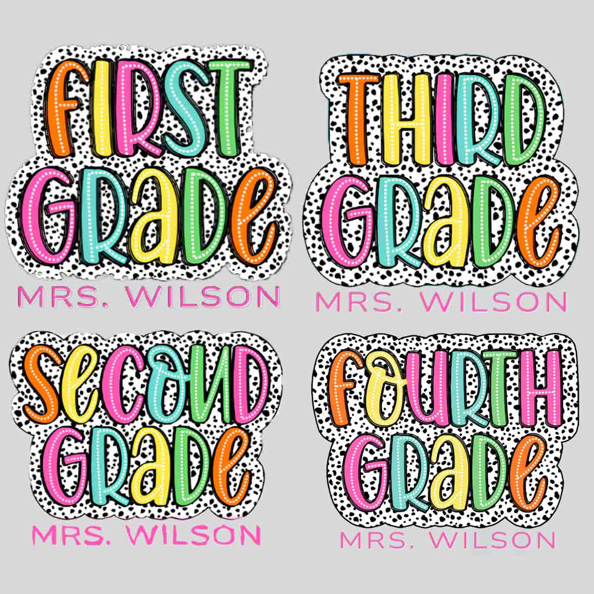 Personalized Name And Grade Neon Lights And Polka Dots Teacher T-Shirt