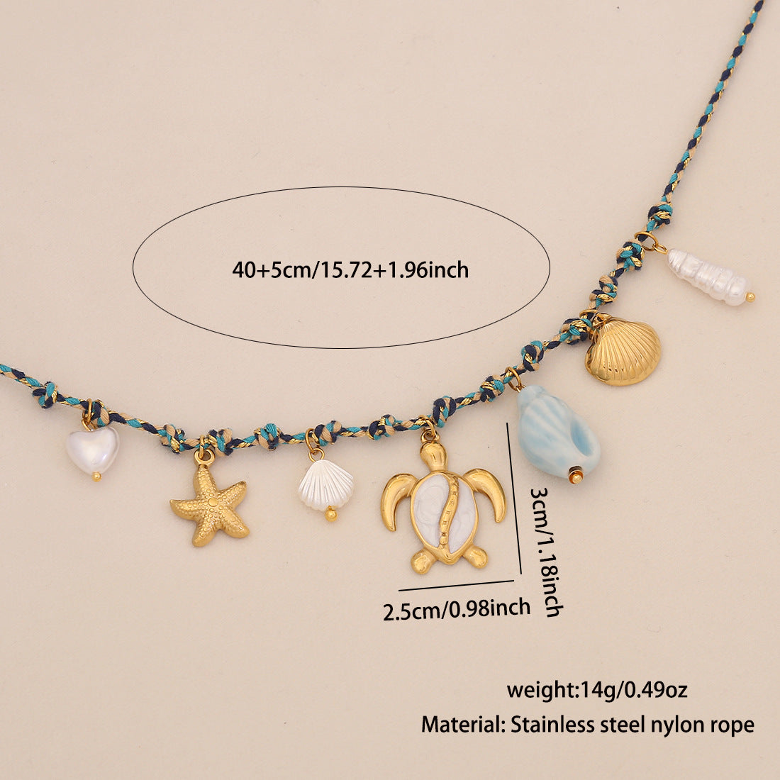 Bohemian Woven Starfish And Conch Beach Necklace