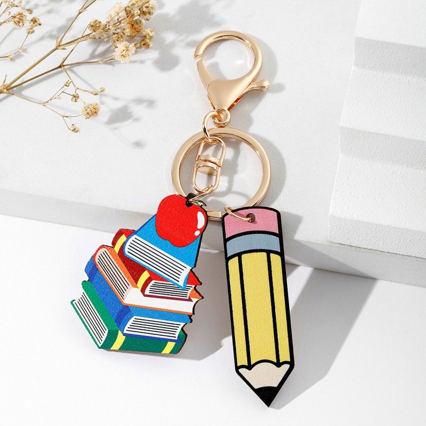 Rainbow Wooden Plaque Tassel Keychain