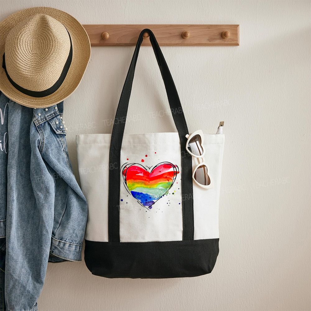 Colorful Heart Color-blocked Canvas Bag