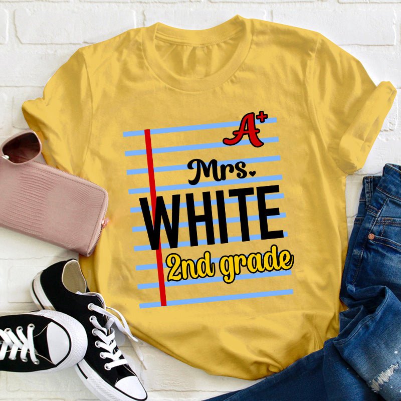 Personalized Name And Grade A Teacher T-Shirt