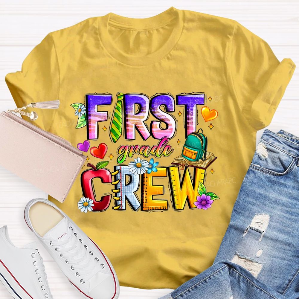 Personalized Grade First Grade Crew Apple Heart Teacher T-Shirt