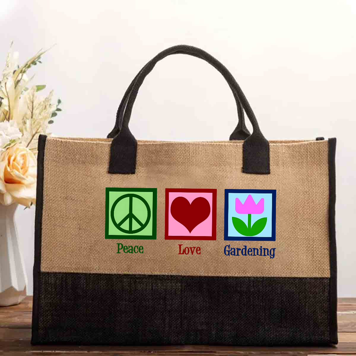 Peace Love Gardening Cotton Tote Bag