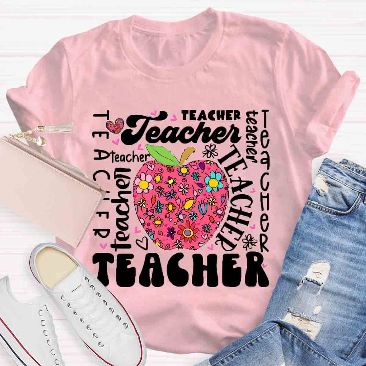 Teacher Apple Floral T-Shirt