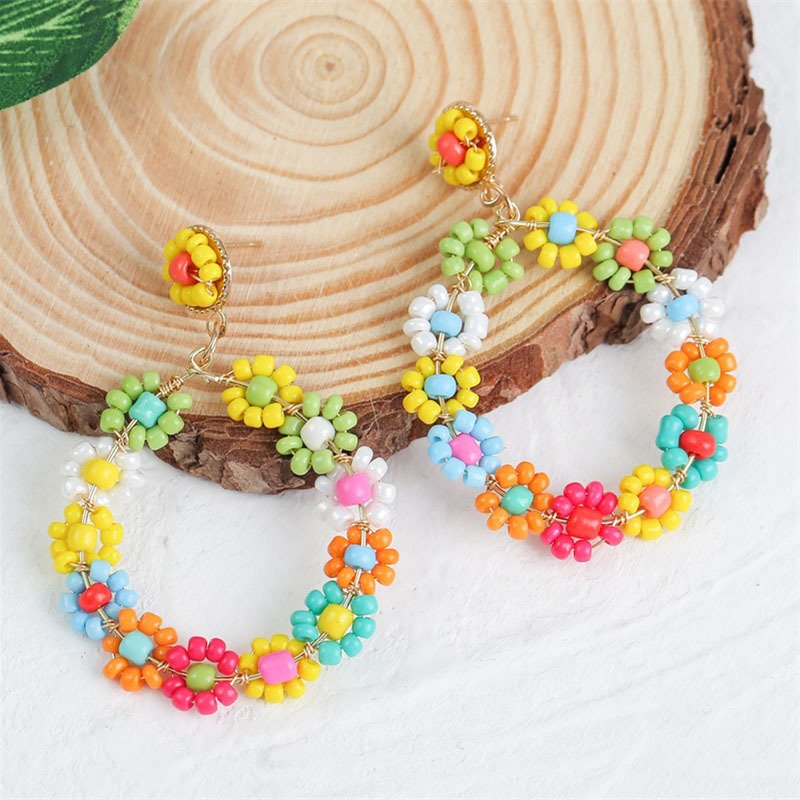 Multicolor Tiny Flowers Cute Beaded Earrings