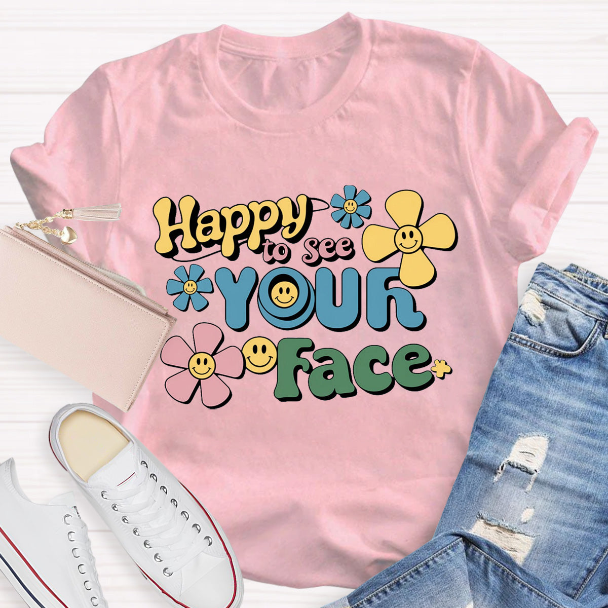 Happy To See Your Face Yellow Flower Teacher T-Shirt