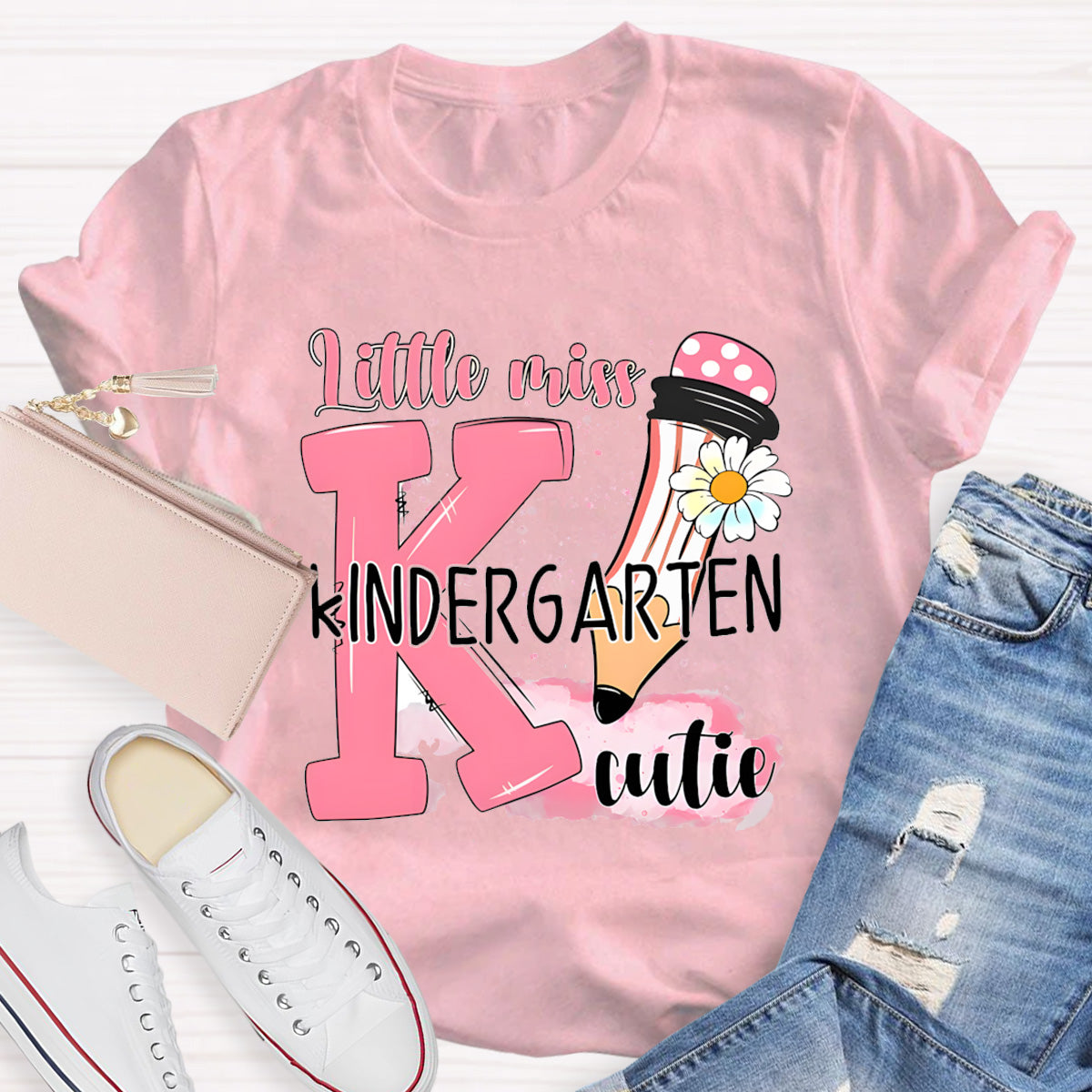 Personalized Grade Little Miss Kindergarten Cutie Teacher T-Shirt