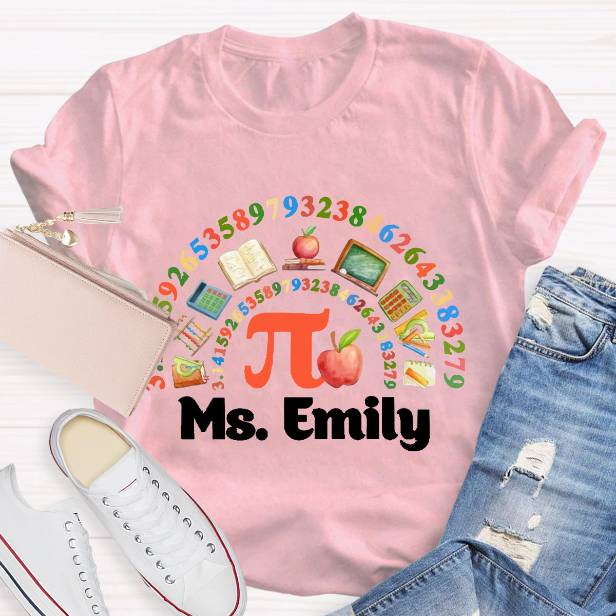 Personalized Math Teacher Name Happy Pi Day T-Shirt