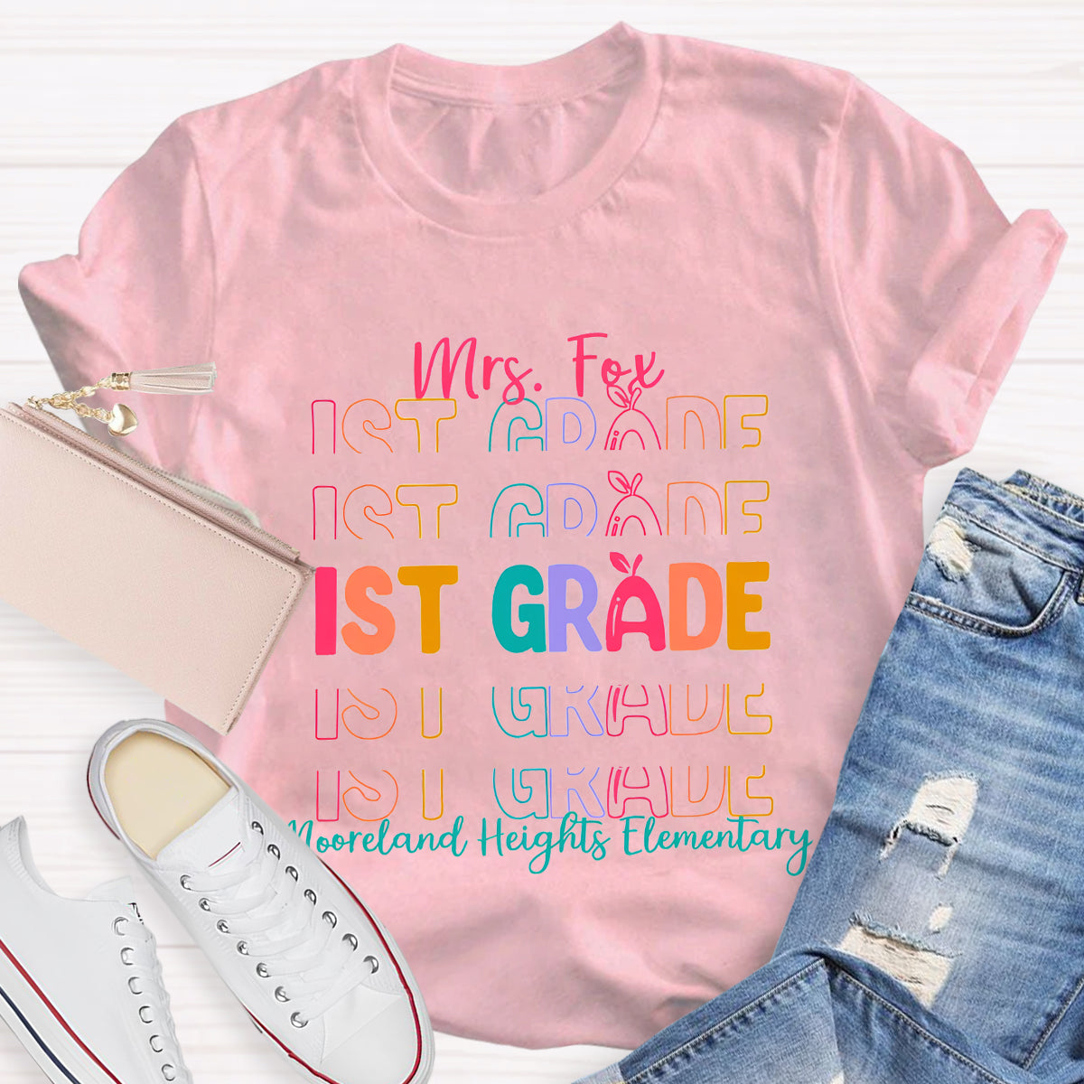Personalize Name Grade And School Name Teacher T-Shirt