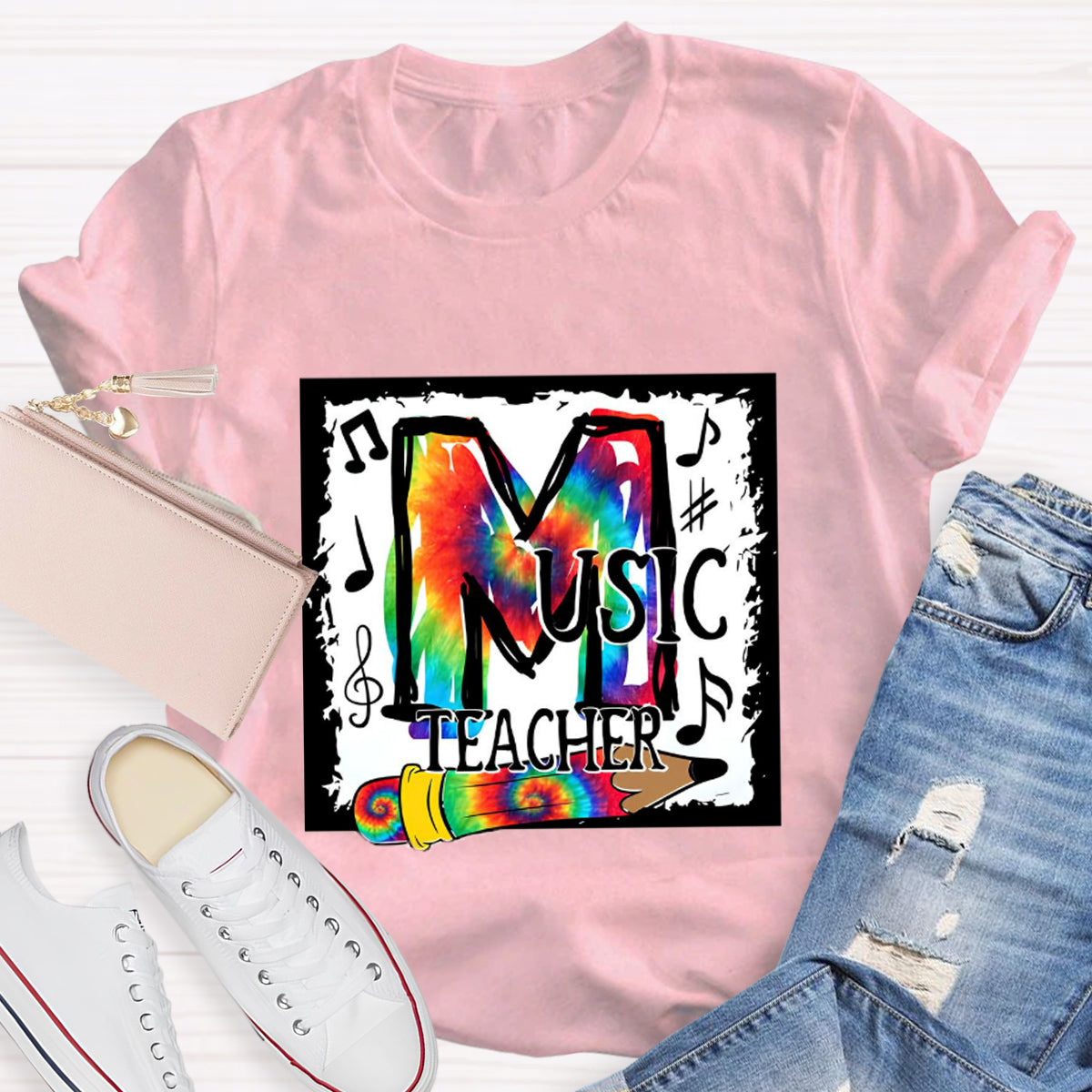 Colorful Music Note Teacher T-Shirt
