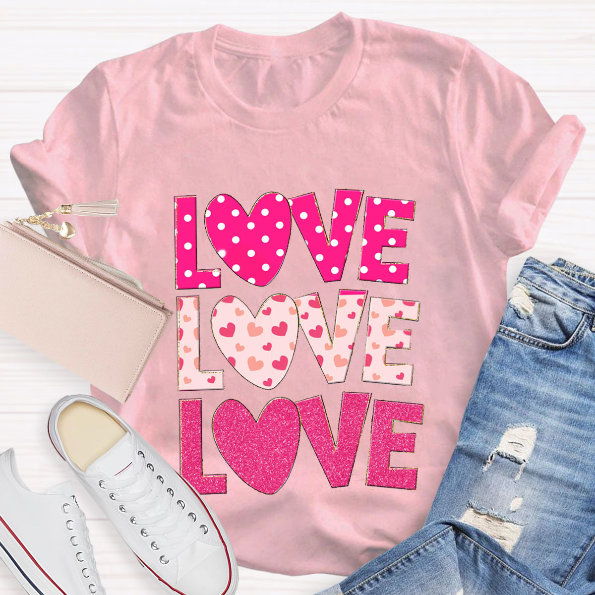 Valentine Day Pink Heart Love T-Shirt