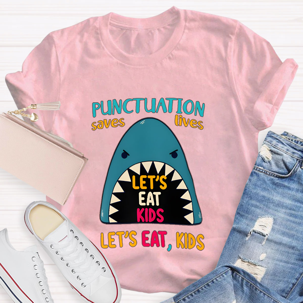 Punctuation Saves Lives The Blue Shark Teacher T-Shirt