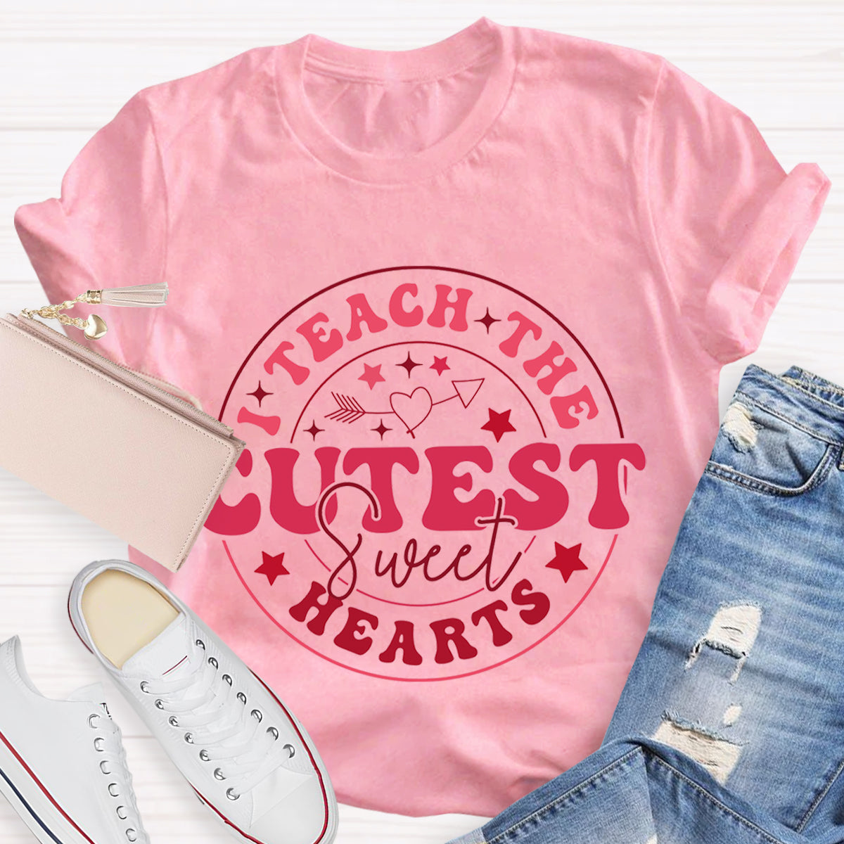 I Teach The Cutest Sweat Heart Teacher T-Shirt