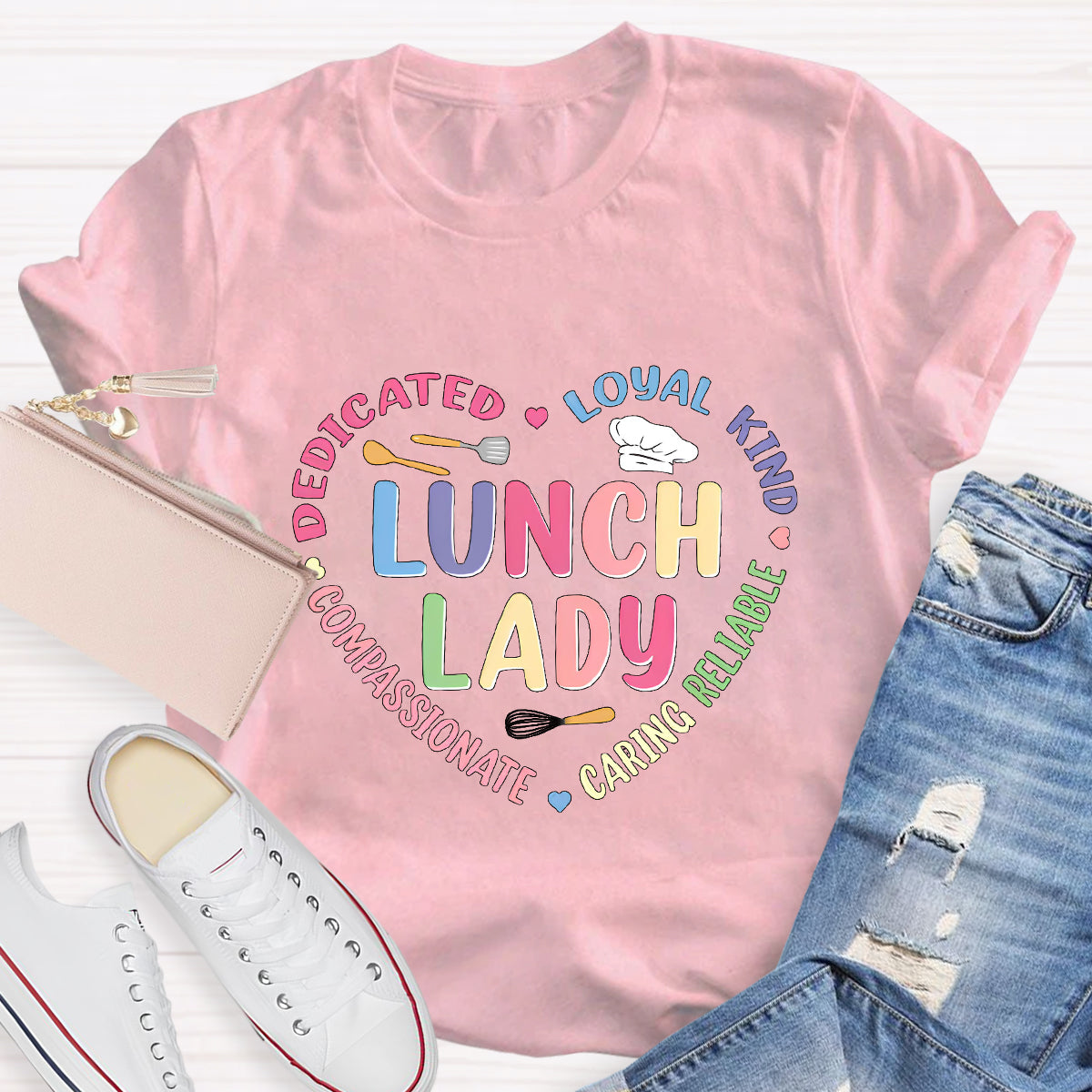 Lunch Lady Loyal Loved Heart Teacher T-Shirt