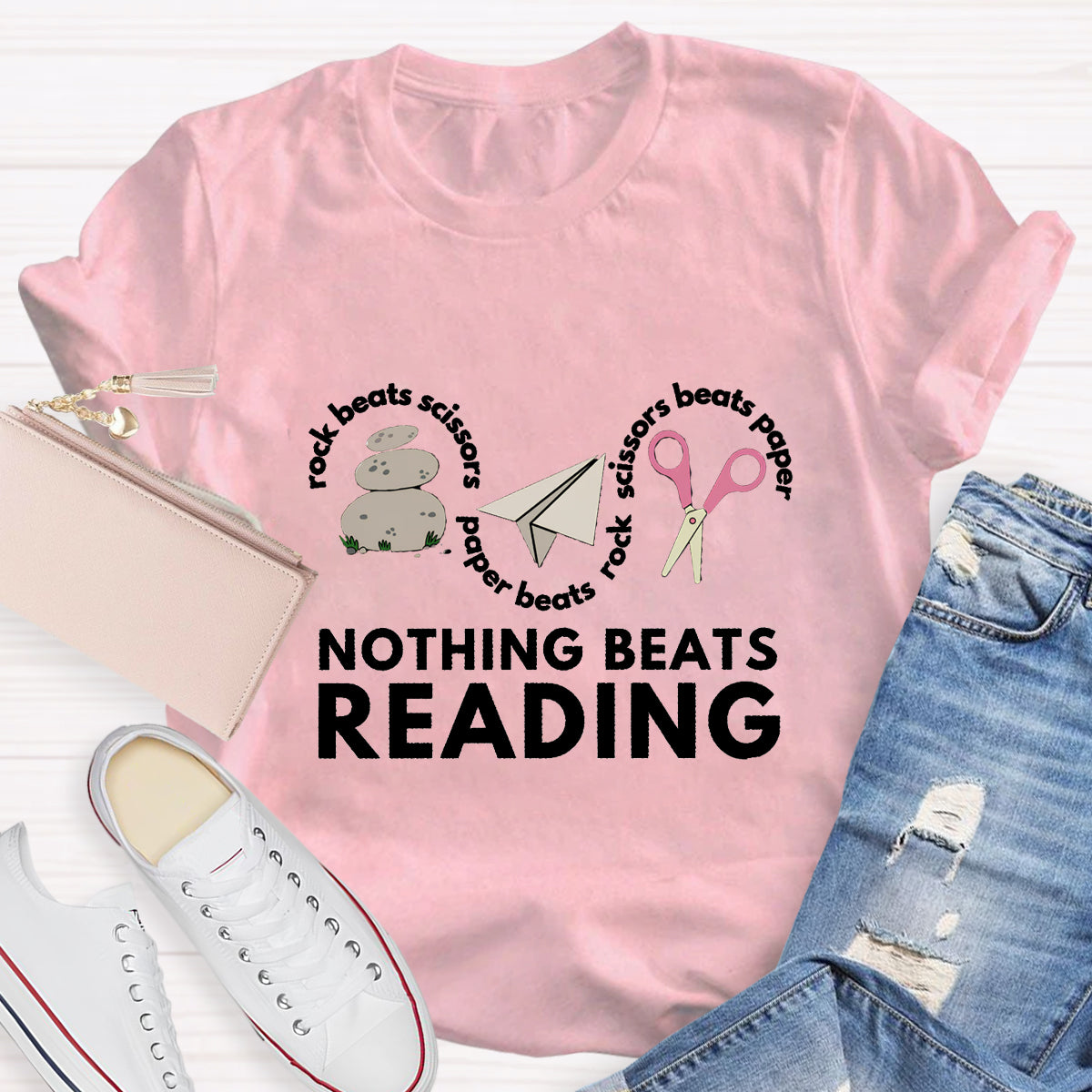 Rock Paper Scissors Nothing Beats Reading T-Shirt