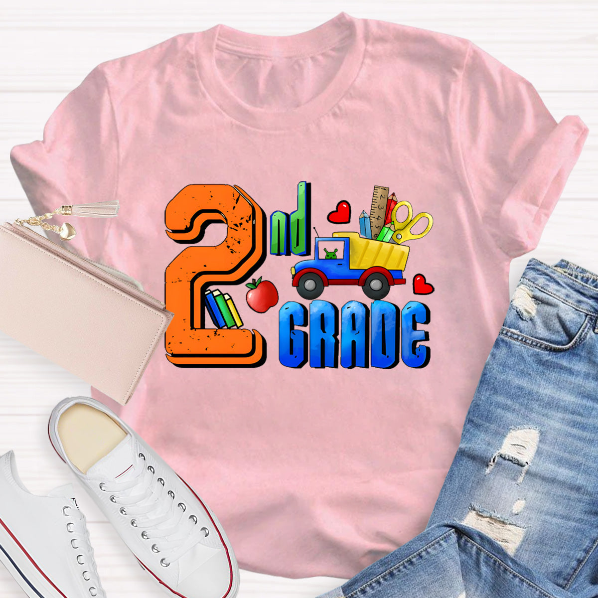 Personalized Grade Truck With Teacher's Tool  2nd Grade Teacher T-Shirt