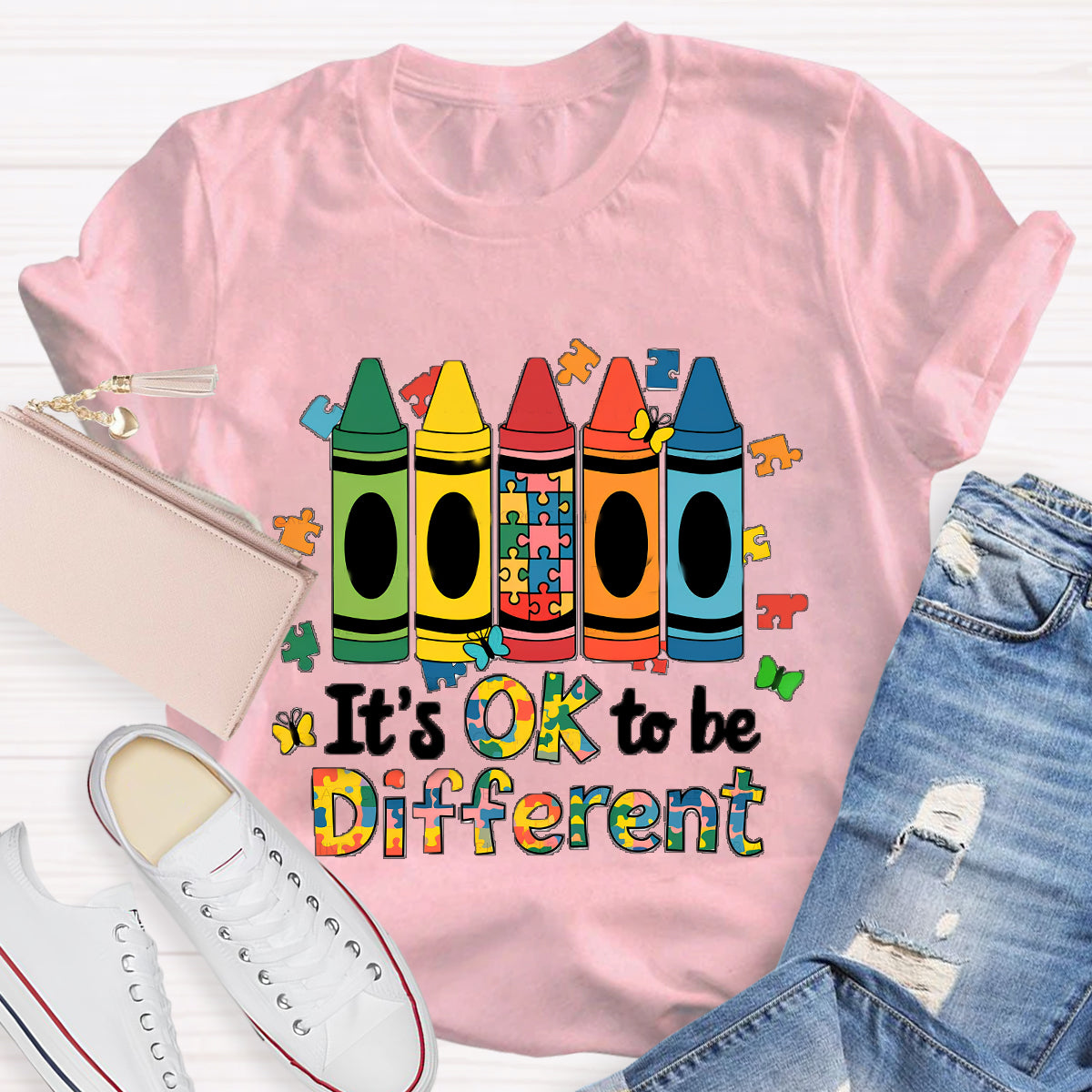 It's Ok To Be Different Colored Crayons T-Shirt