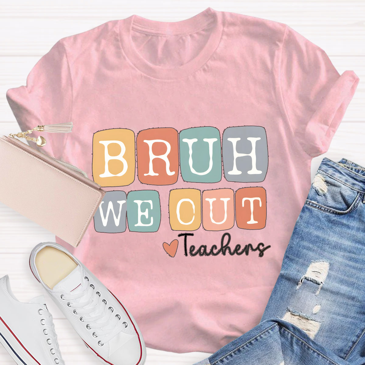 White Letters Bruh We Out Teacher T-Shirt