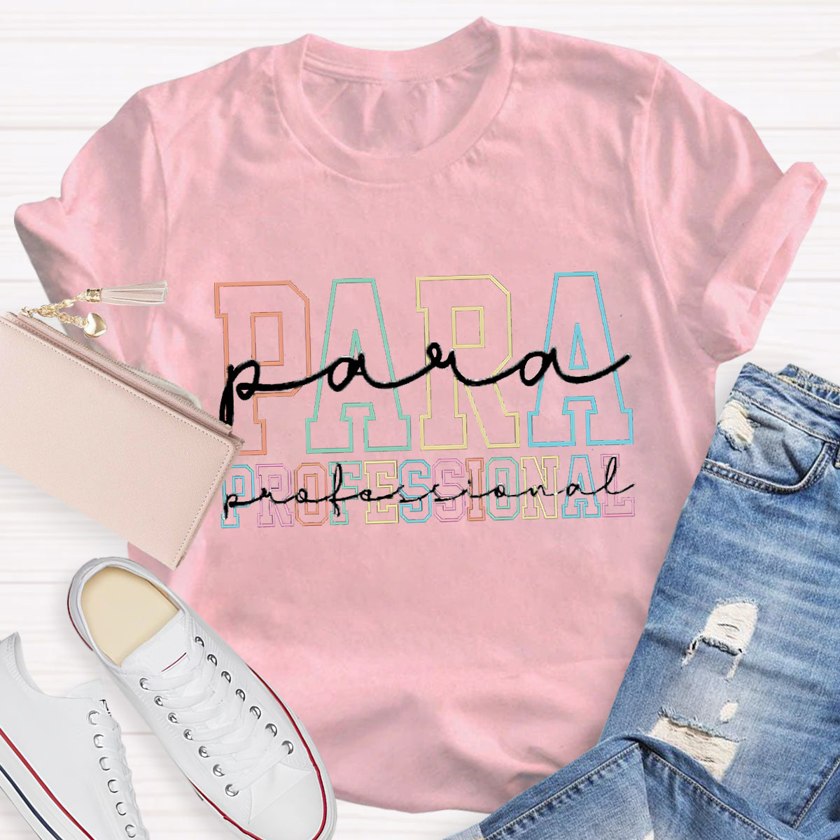 Colored abbreviated text Para Teacher T-Shirt