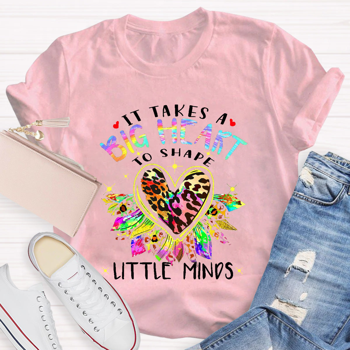 It Takes A Big Heart To Shape Little Minds Leopard Sunflower T-Shirt