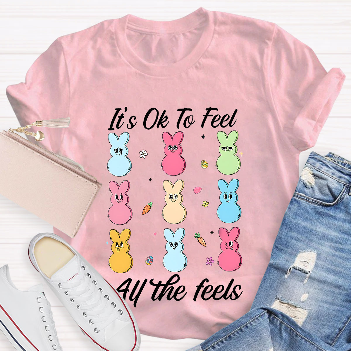 It's Ok To Feel All The Feels Bunny Teacher T-Shirt