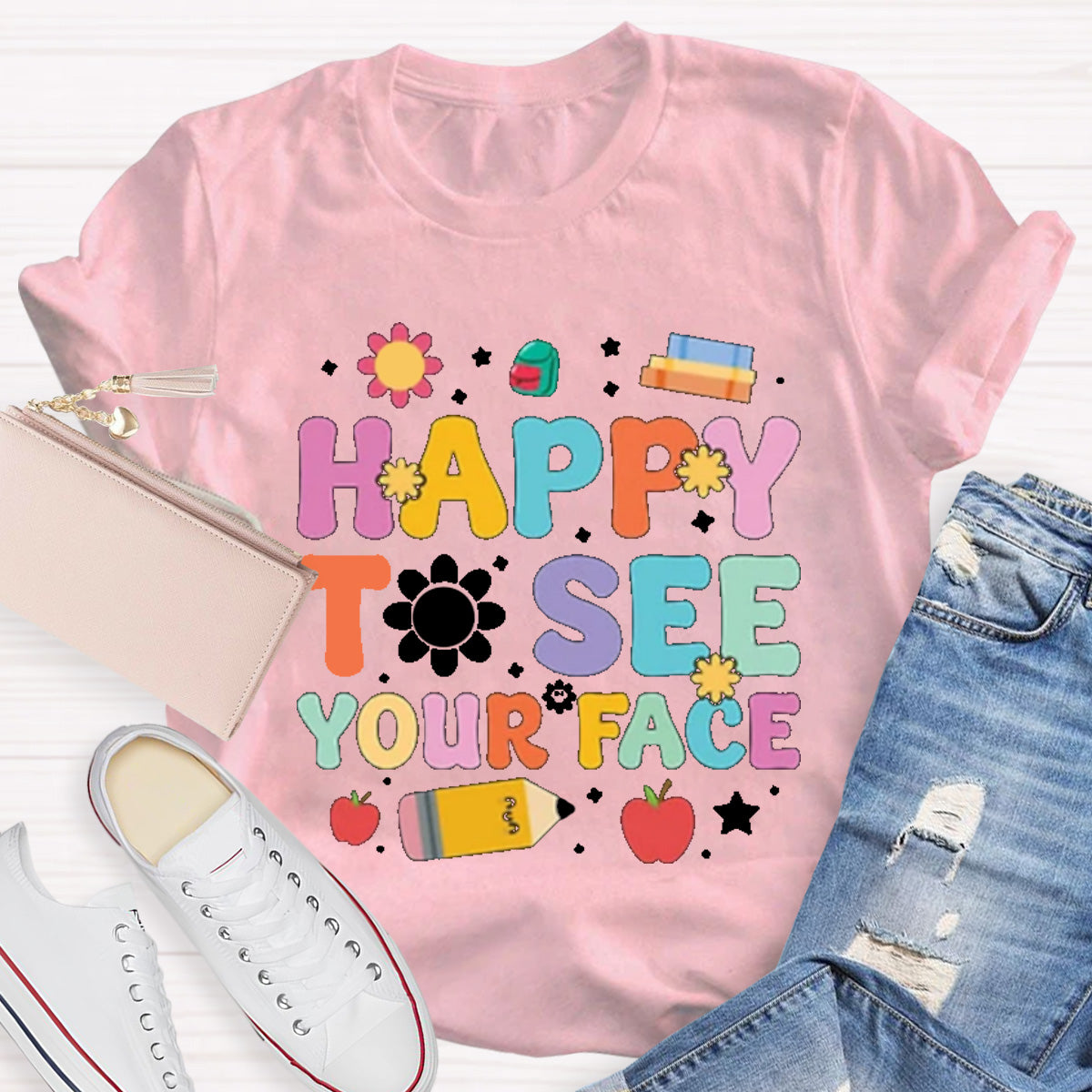 Happy To See Your Face Red Apple Teacher T-Shirt