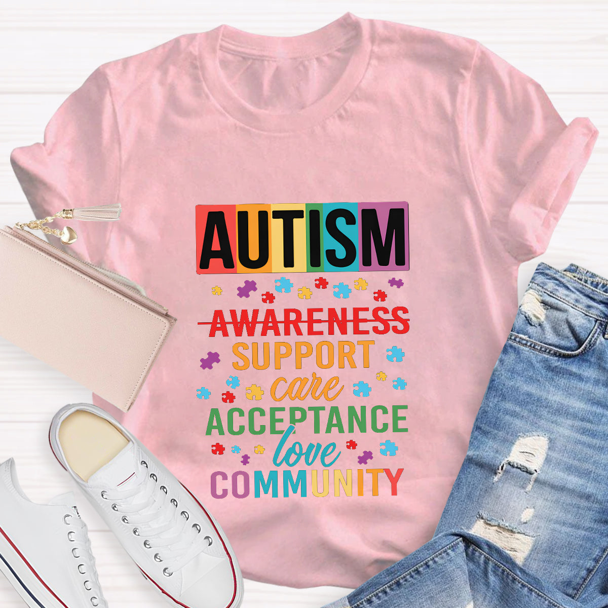 Autism Awareness Support Care Acceptance Love T-Shirt