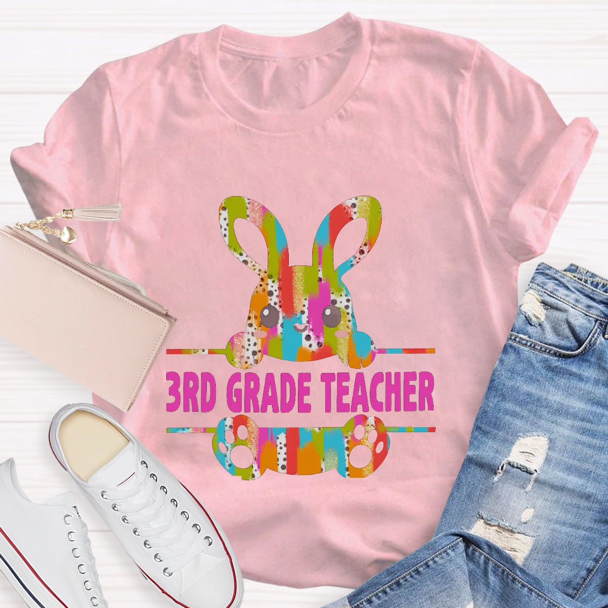Personalized Grade Easter Bunny Teacher T-Shirt