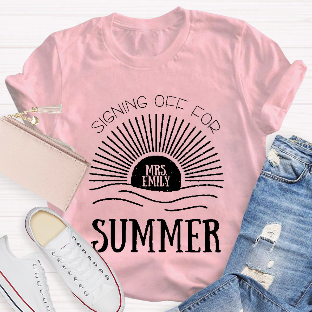 Personalized Name Signing Off For Teacher T-Shirt