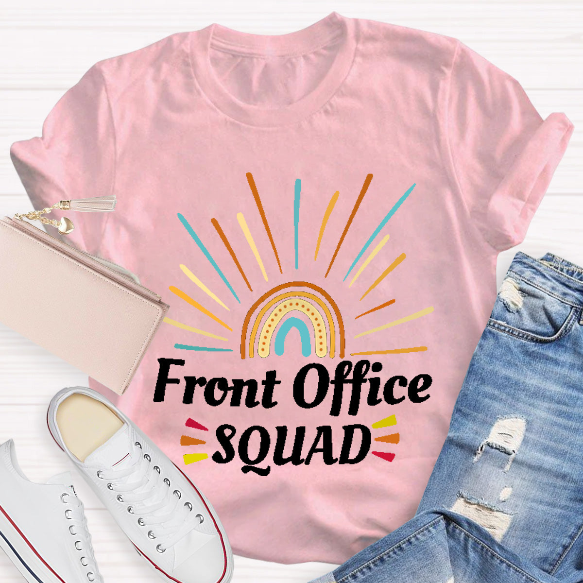 Rainbow Front Office Squad Teacher T-Shirt
