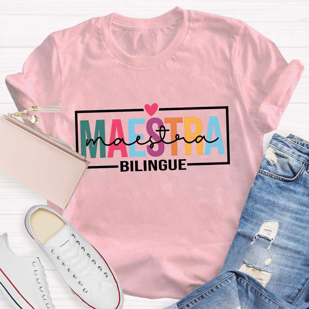 Maestra Bilingue Heart Teacher T-Shirt