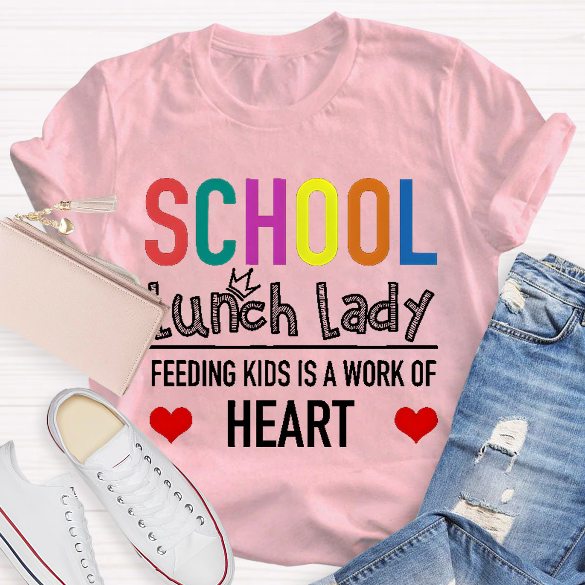 School Lunch Lady Feeding Kids Is A Work Of Heart Teacher T-Shirt