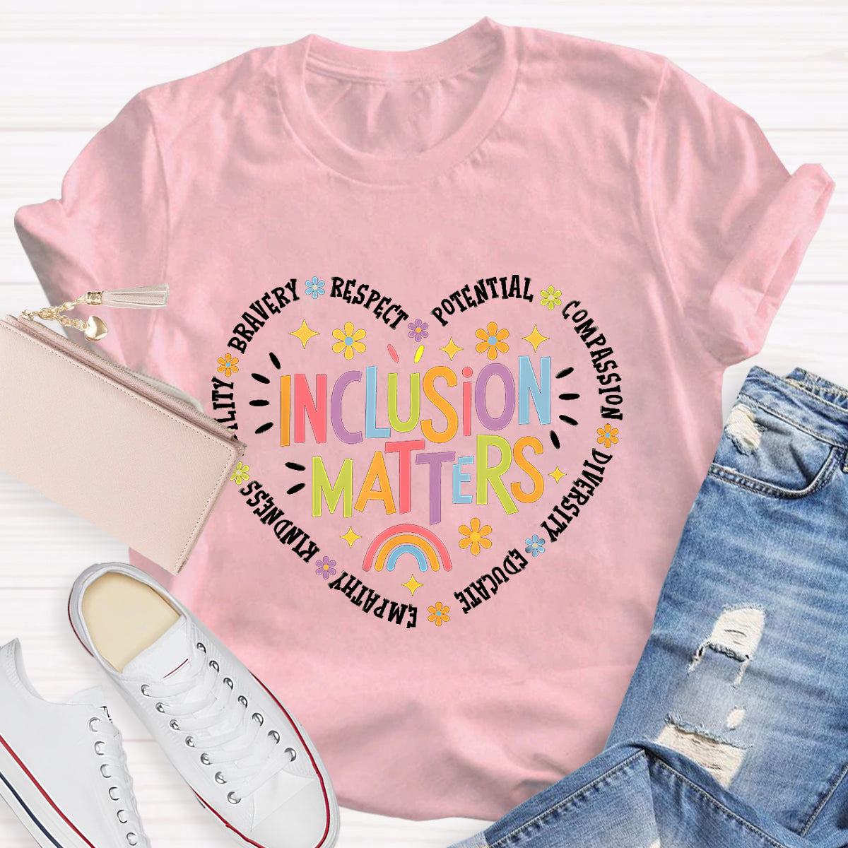 Inclusion Matters Heart Teacher T-Shirt