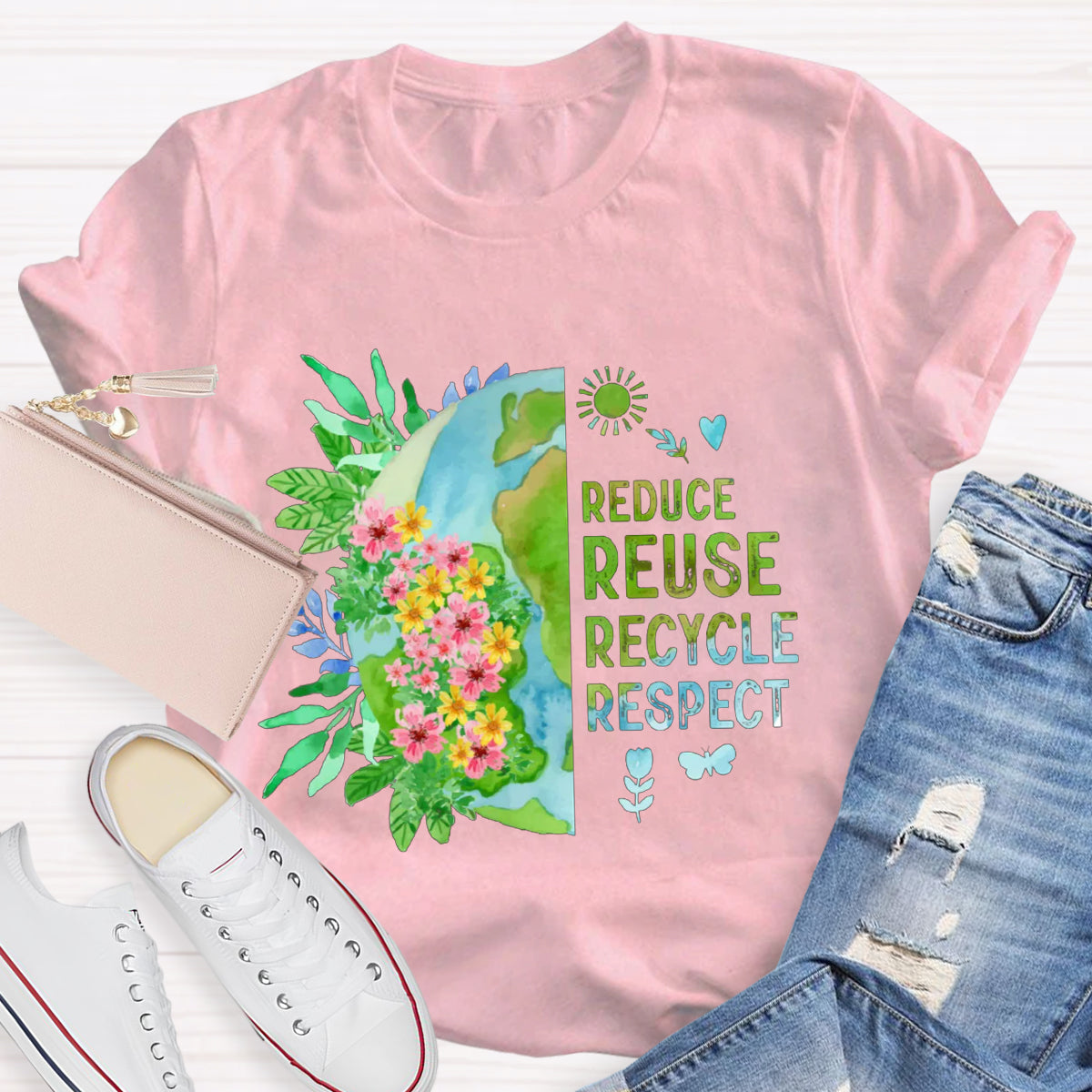 Recycle Respect Flower Planet Earth Day T-Shirt