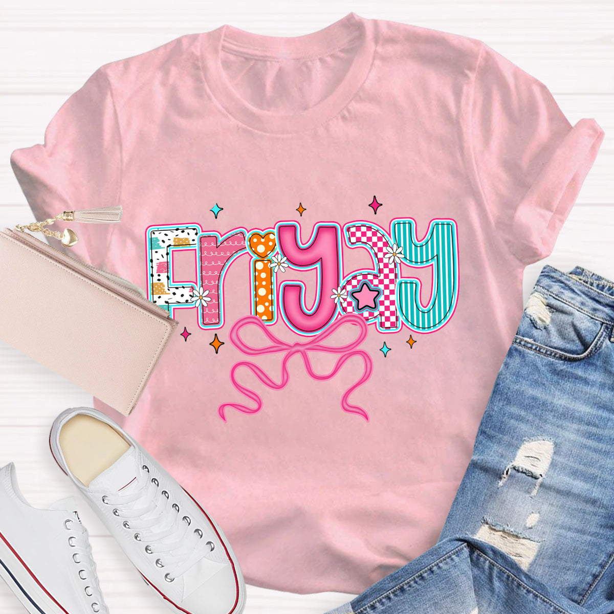 Friyay Pink Star Teacher T-Shirt