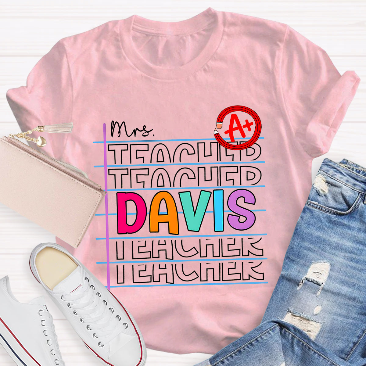 Personalized Name Colorful Letters Teacher T-Shirt