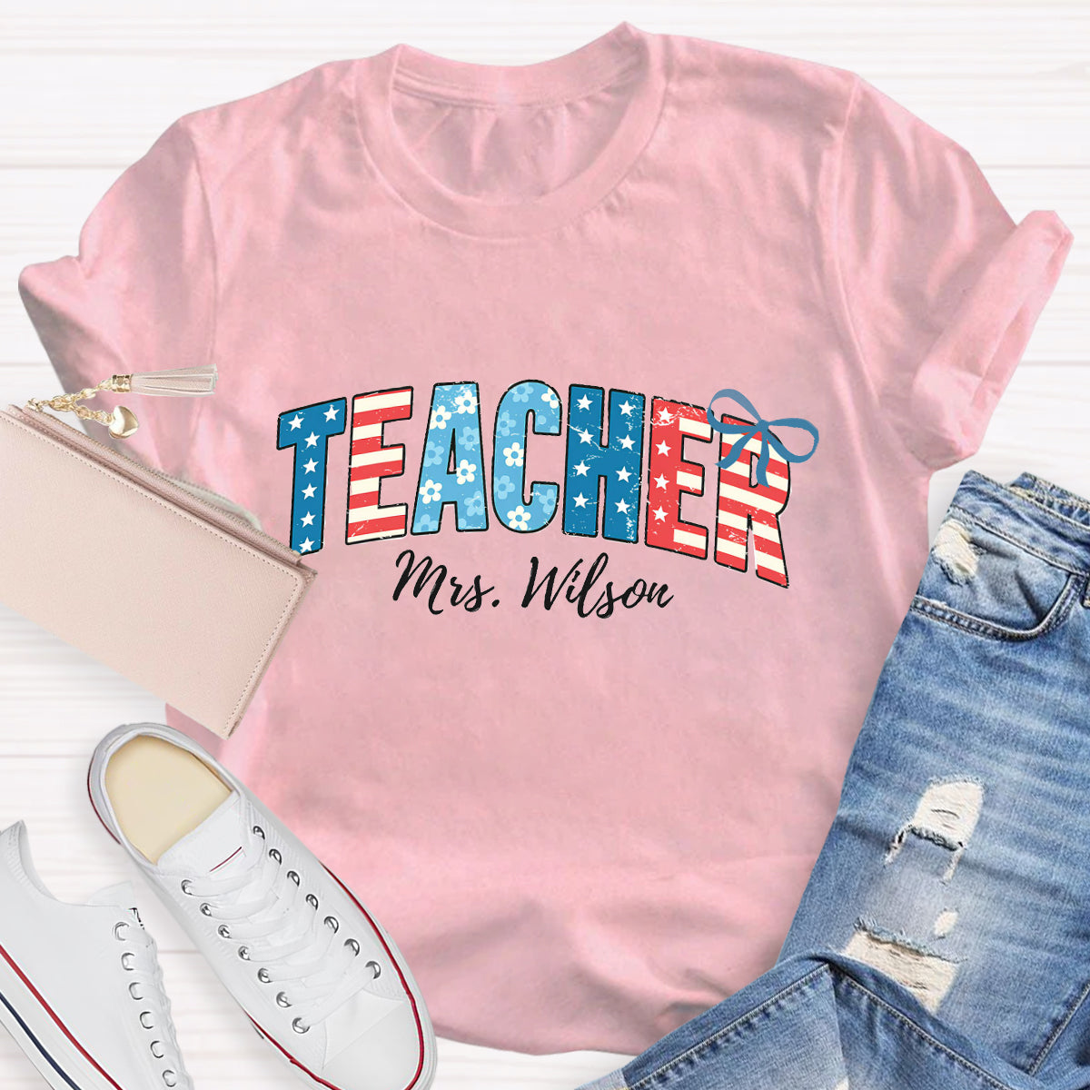 Personalized Teacher Name Independence Day T-Shirt