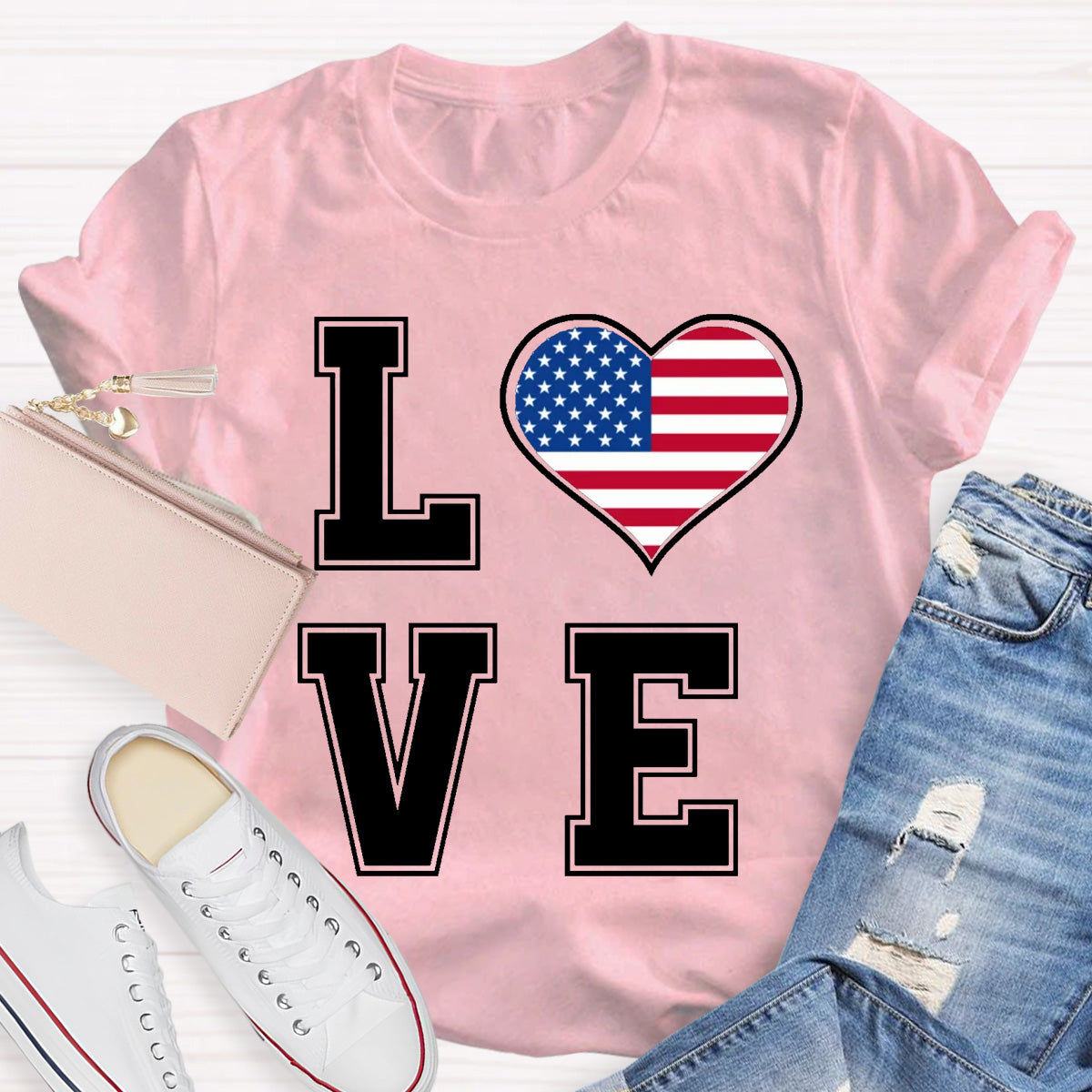 American Flag Love Teacher T-Shirt