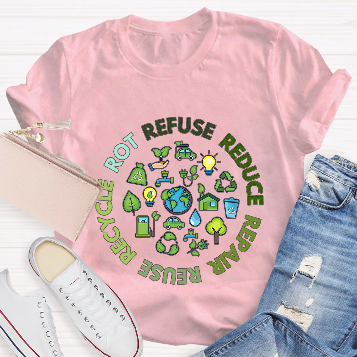 Refuse Reduce Repair Reuse Recycle Rot Earth Day T-Shirt