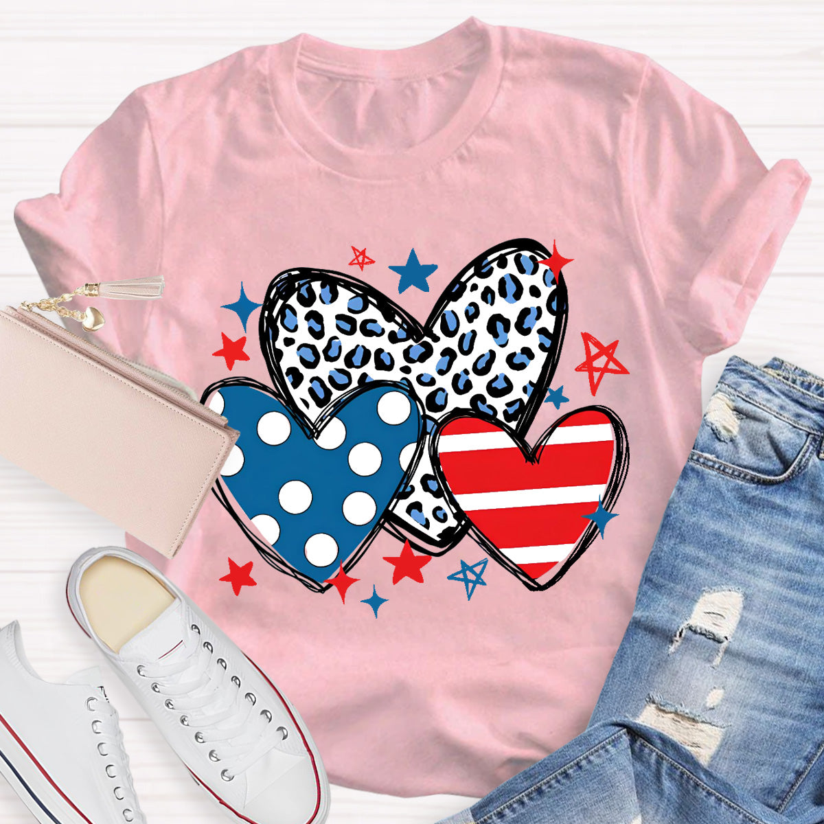 Three Heart And Stars Teacher T-Shirt