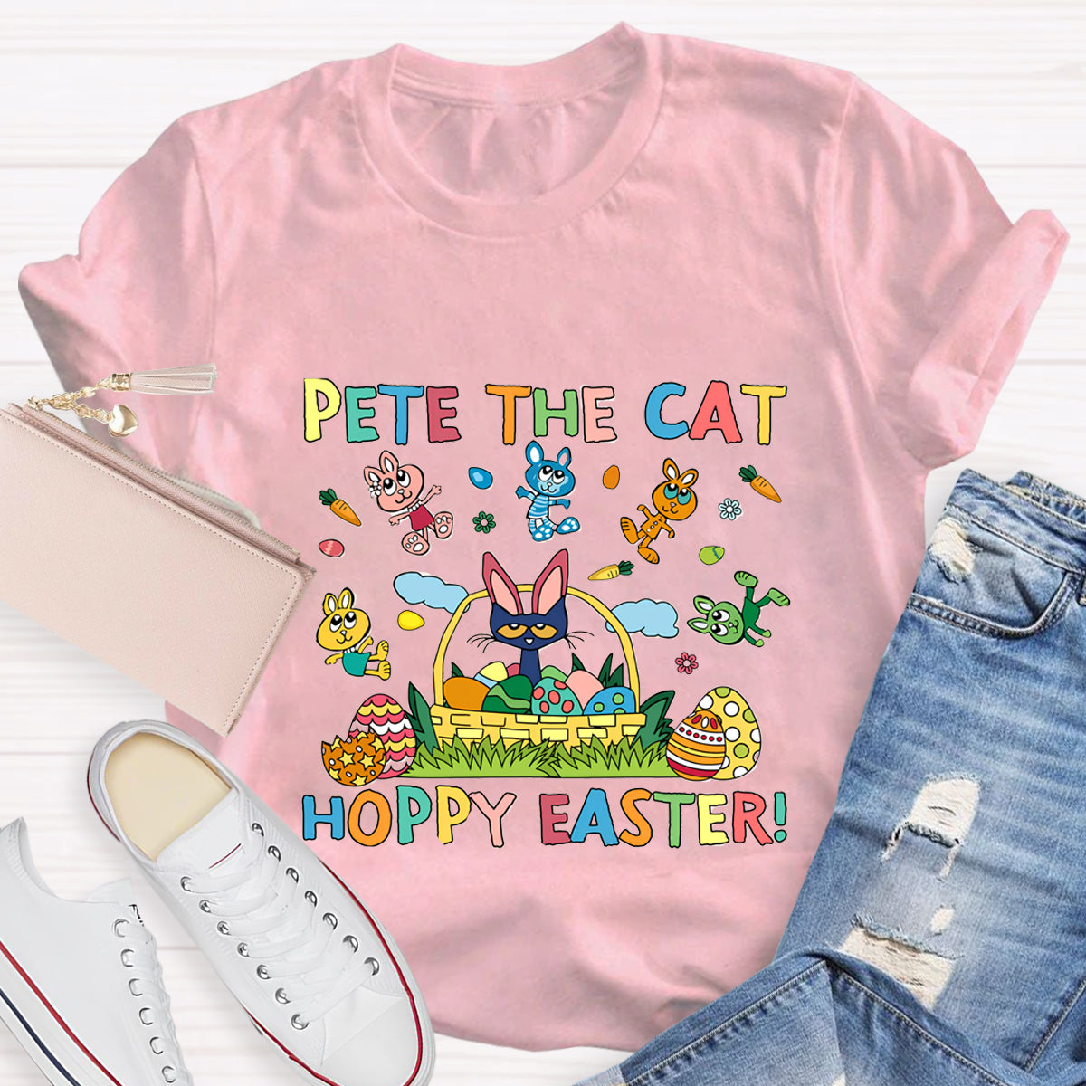 Pet The Cat Hoppy Easter Teacher T-Shirt