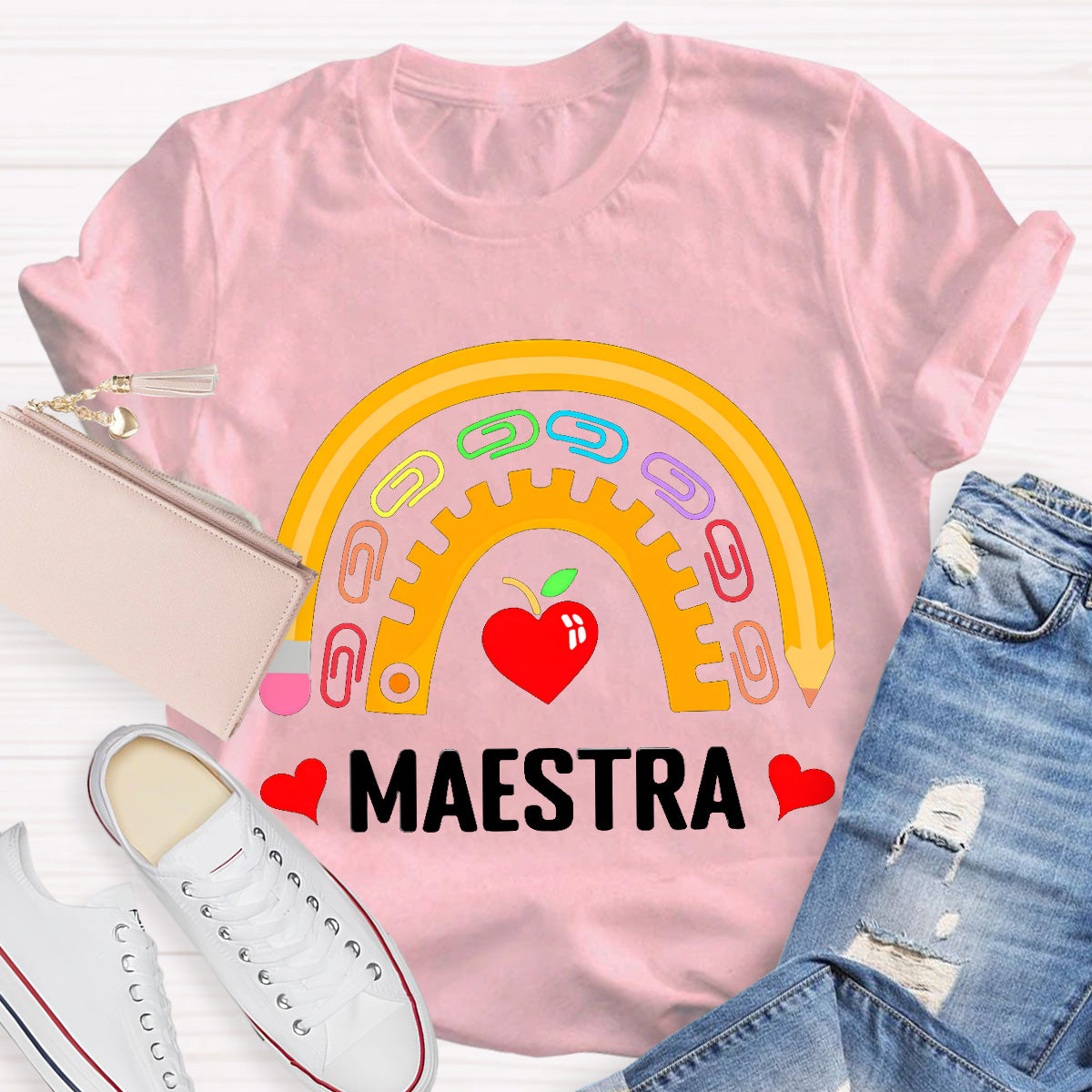 Maestra Color Paper Clip Teacher T-Shirt
