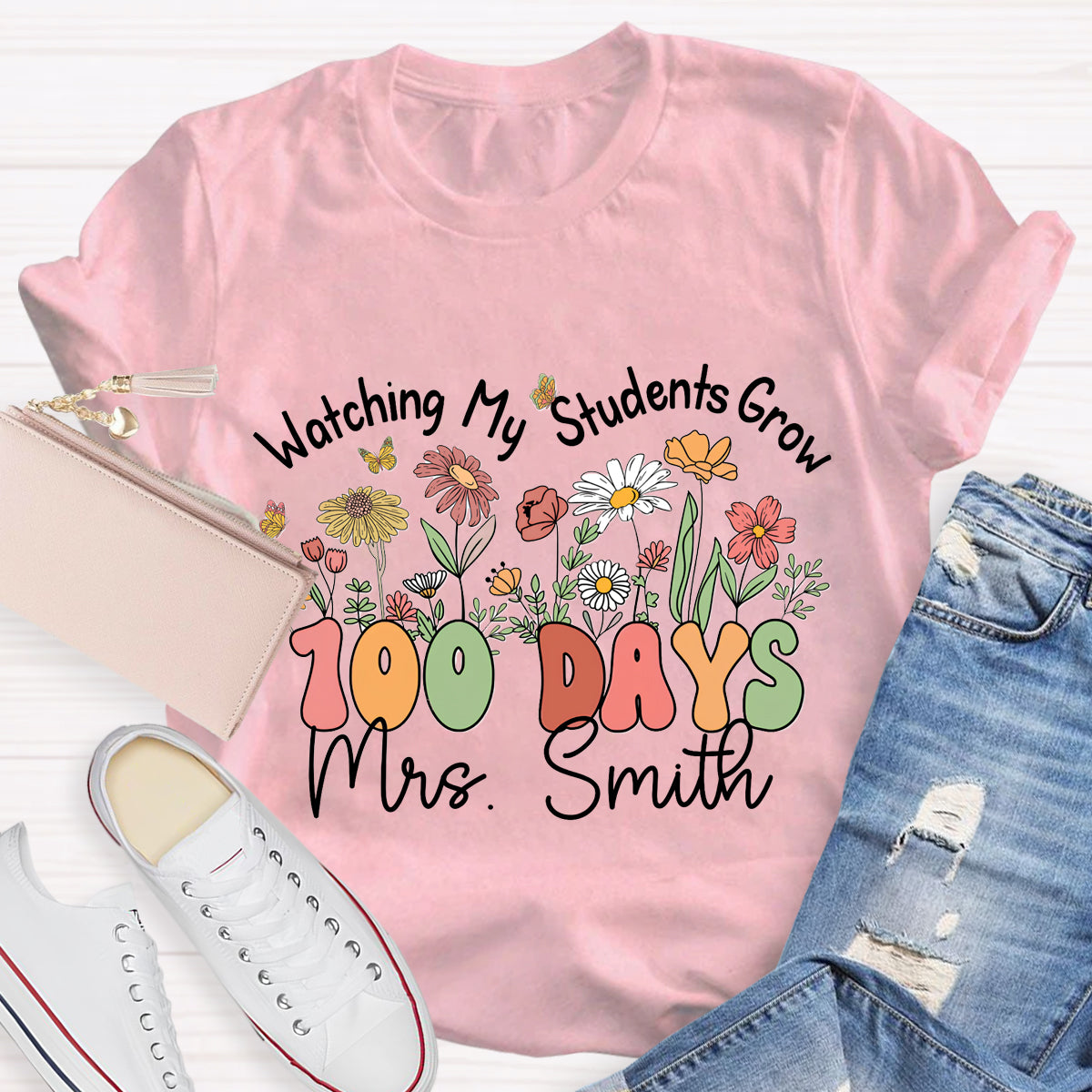 Personalized Name Watching My Students Grow 100 Days Teacher T-Shirt