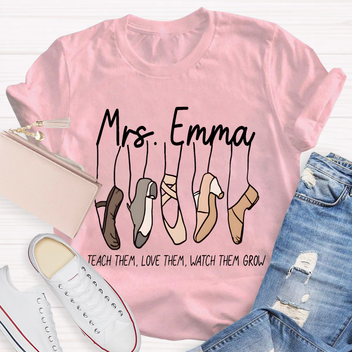 Personalized Name Watch Them Grow Teacher T-Shirt