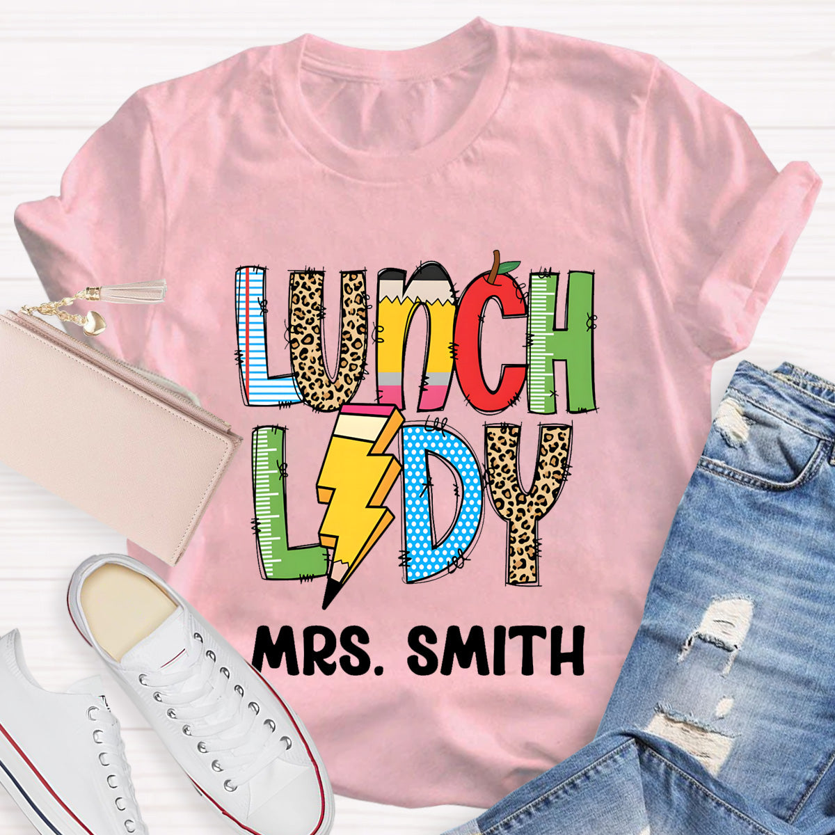 Personalized Lunch Lady Name Leopard T-Shirt