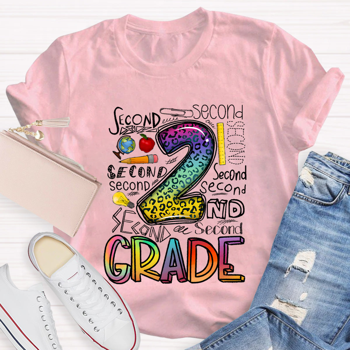 Personalized Grade Leopard  2nd Grade Teacher T-Shirt