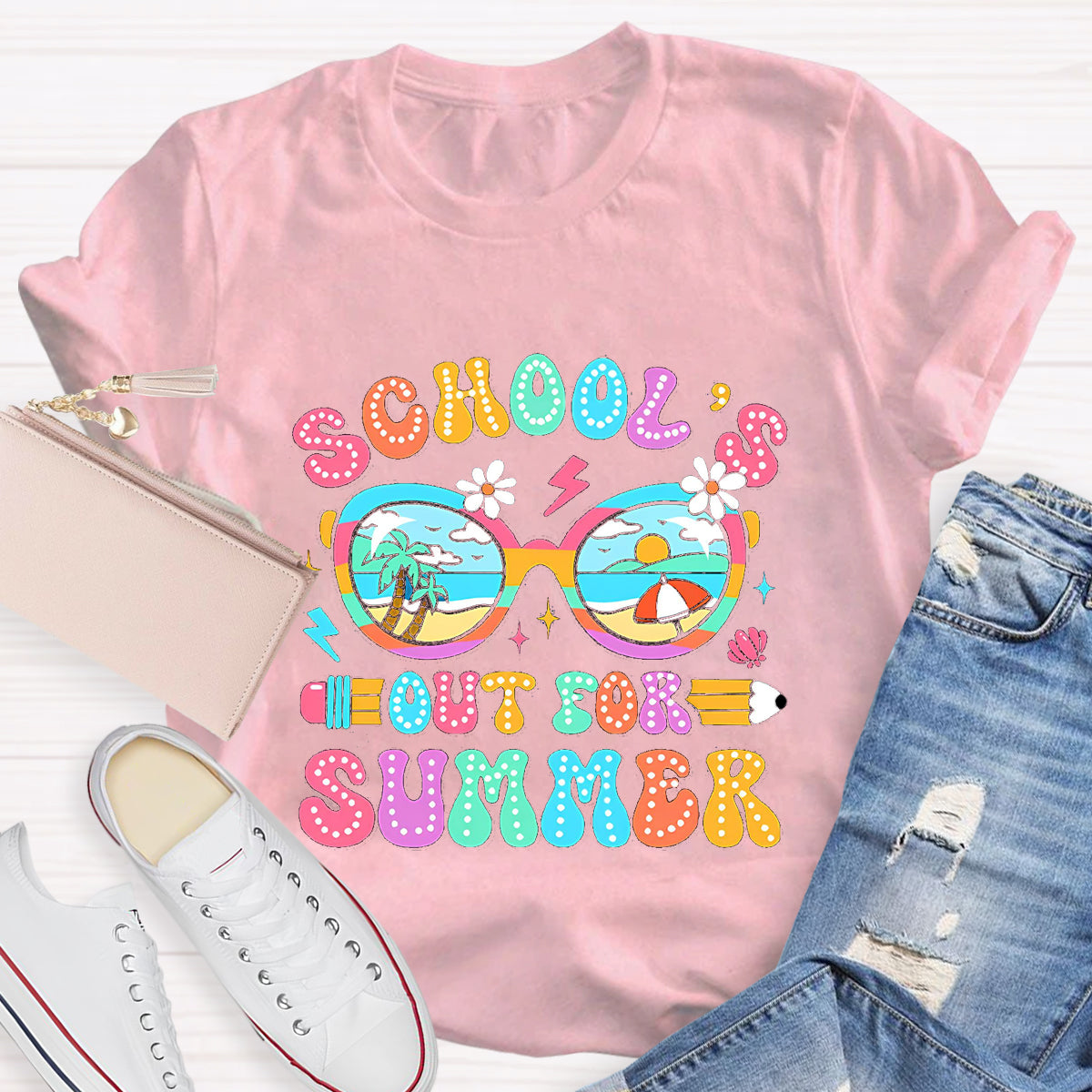 School's Out For Summer Beach Pencil Teacher T-Shirt