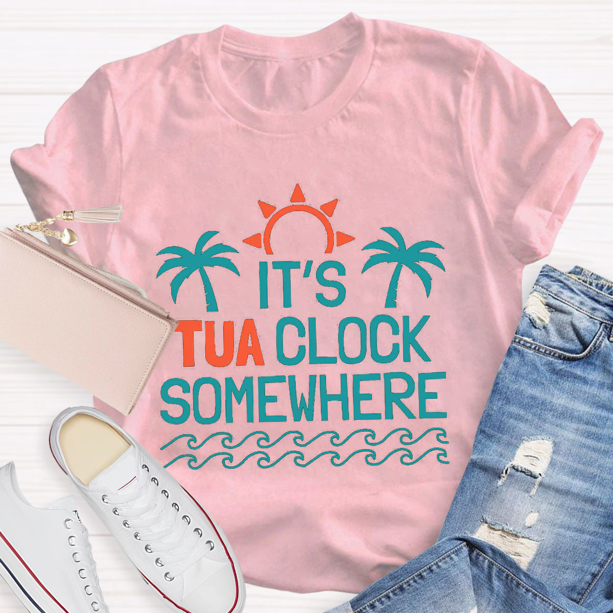 It's Tua Clock Somewhere Summer Beach Funny Retirement T-Shirt