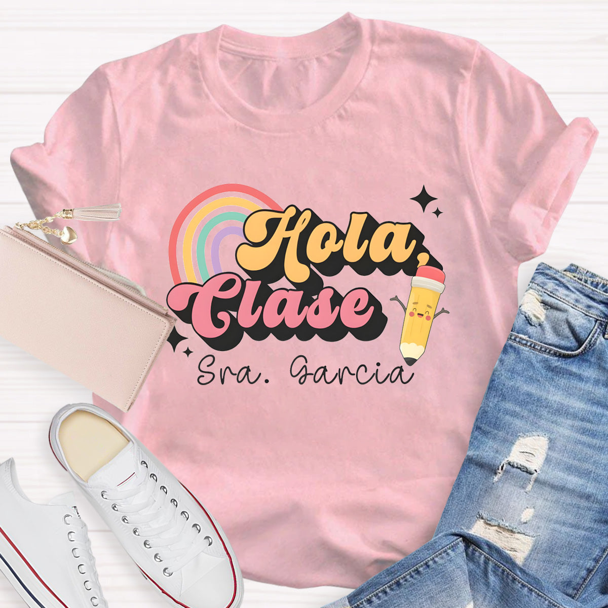 Personalized Name Hola Clase Spanish Teacher T-Shirt