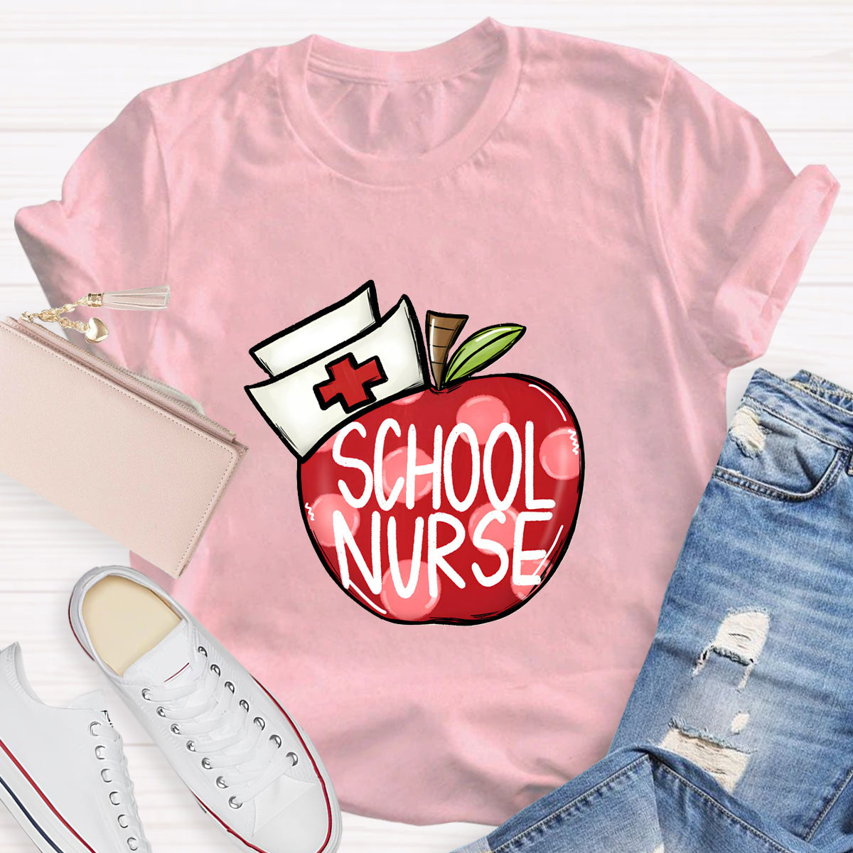 School Nurse Hat With Apple T-Shirt